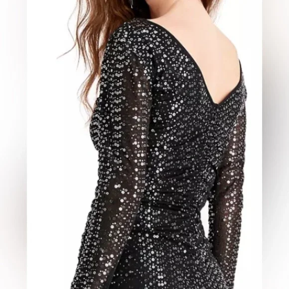 Women’s Formal Dress Size 10, 14 GUESS Black Long Sleeve Sequins Short Body Com - Picture 6 of 7